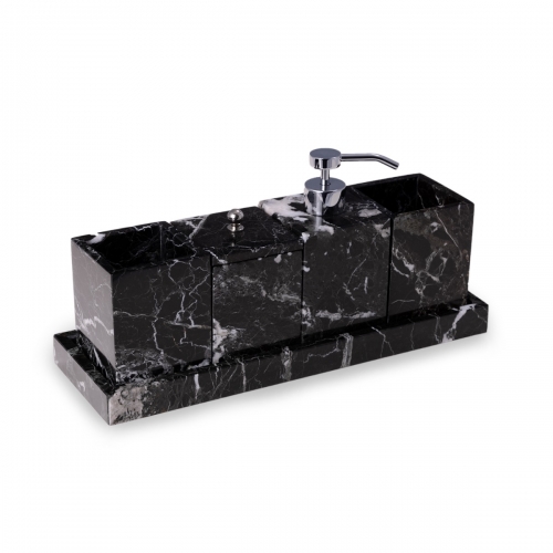 Black Zebra Vanity 5 Piece Marble Bath Set